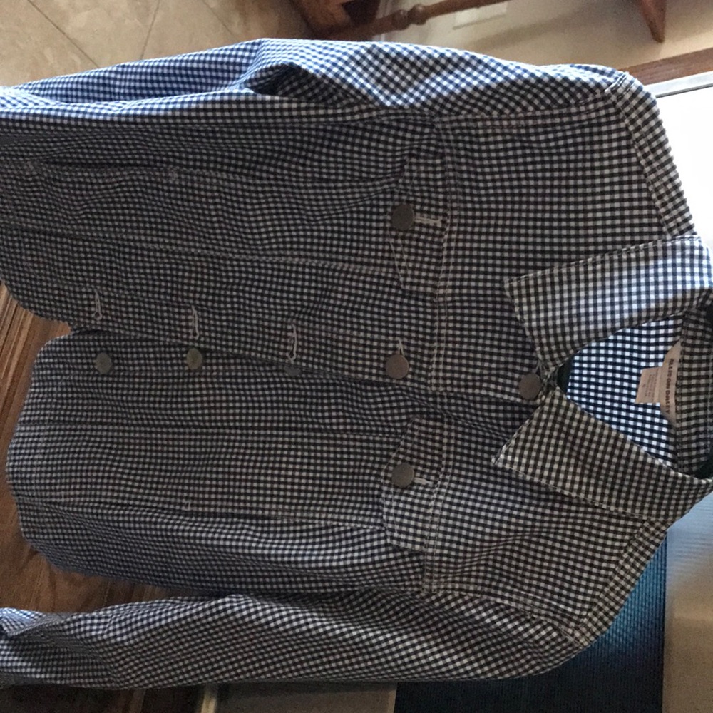 Navy blue check jacket.